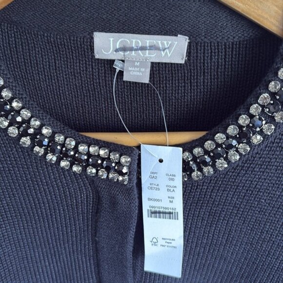 J Crew New relaxed Emilie sweater lady jacket jewel trim Womens Medium Black - Picture 5 of 9